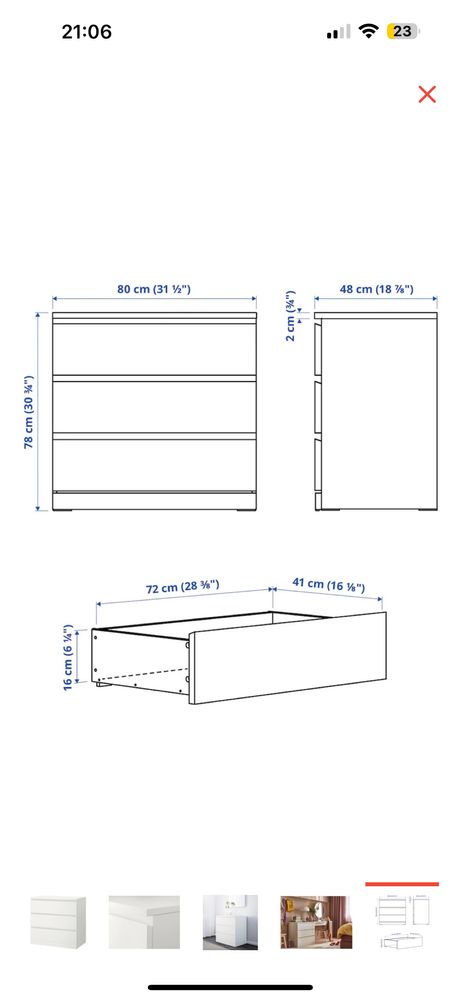 Комод IKEA Мальм , ЛДСП, белый