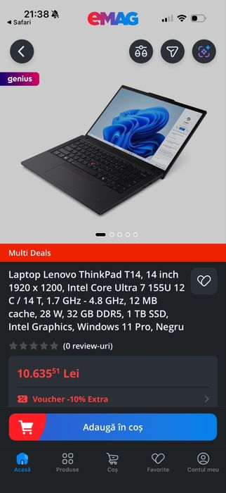 Lenovo T14 Gen5 14" Touch Ultra7 155U 32GB Ram , garantie 2028