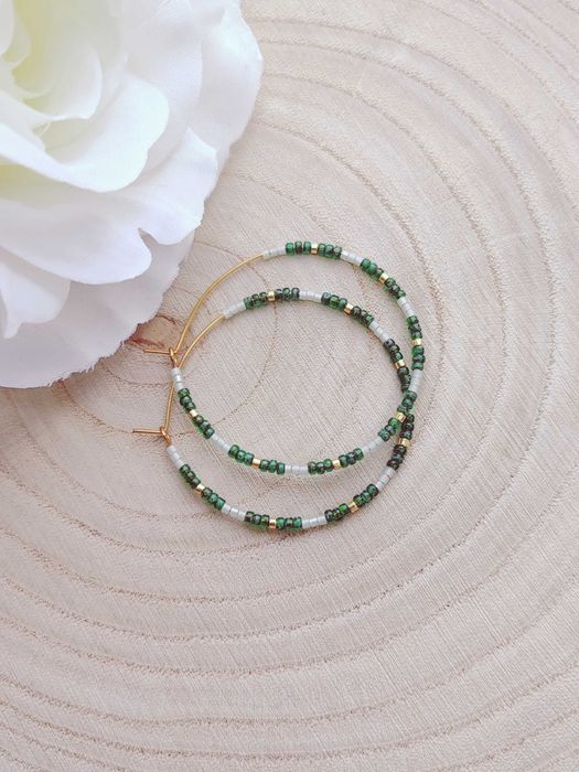 Ръчно изработени обеци халки - Неръждаема стомана и Японски мъниста