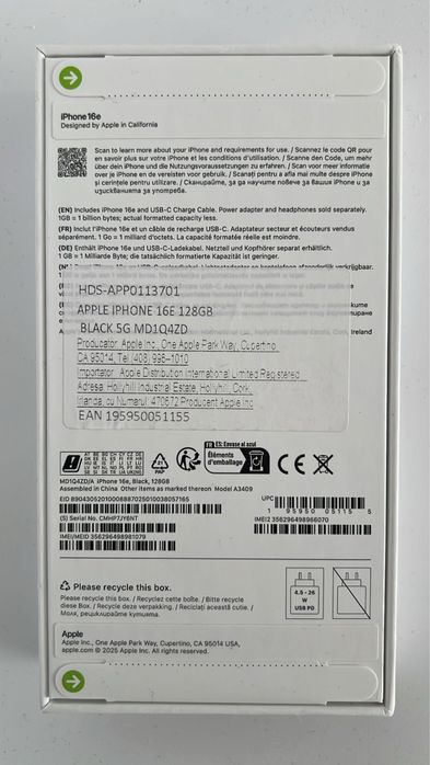 Apple iPhone 16e 128GB Black , nou, sigilat, factura + garantie