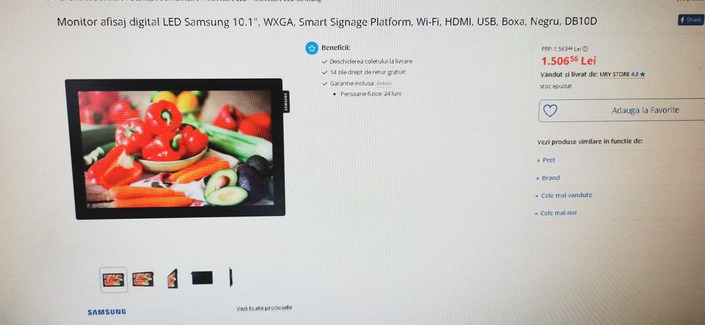 Monitor afisaj digital LED Samsung 10.1" DB10D, Wi-fi, HDMI