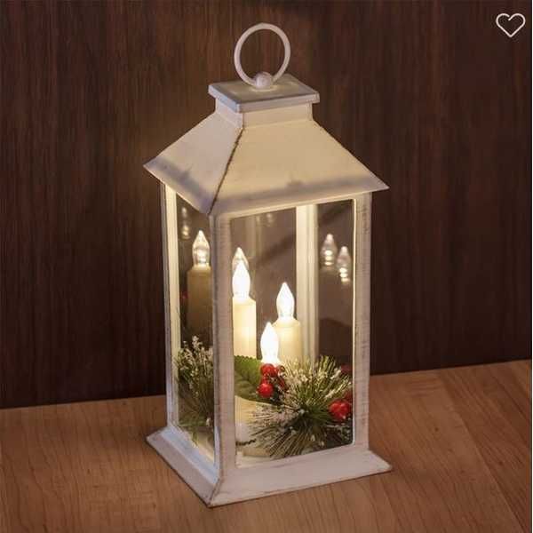 Декоративен коледен фенер Mercado Trade, 3 LED свещи, Бял