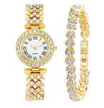 Ceas dama cu bratara, set 2 piese, design elegant, aliaj, auriu, 28.5x