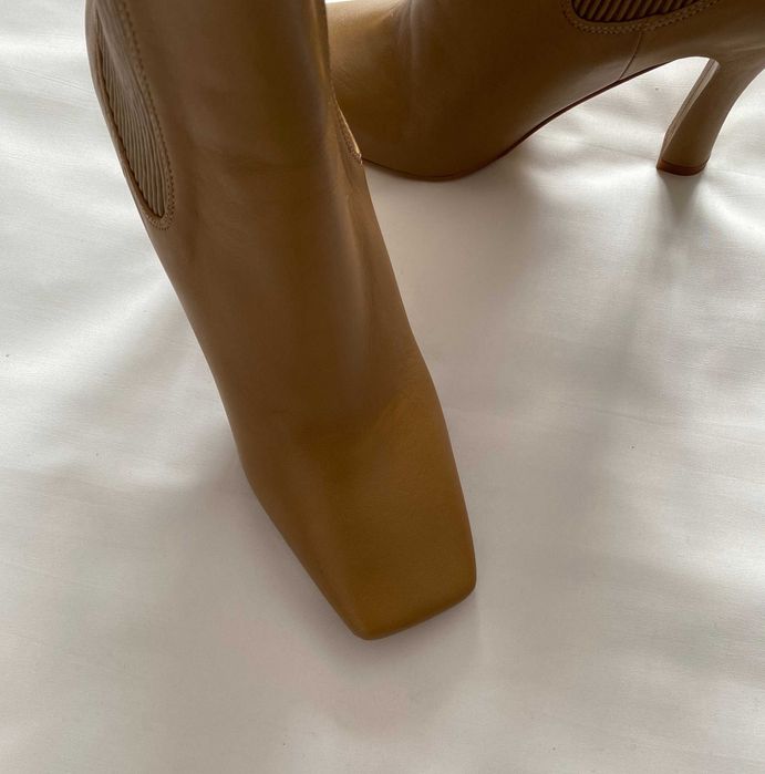 Botine Zara, piele naturala,  varf patrat, 38, noi