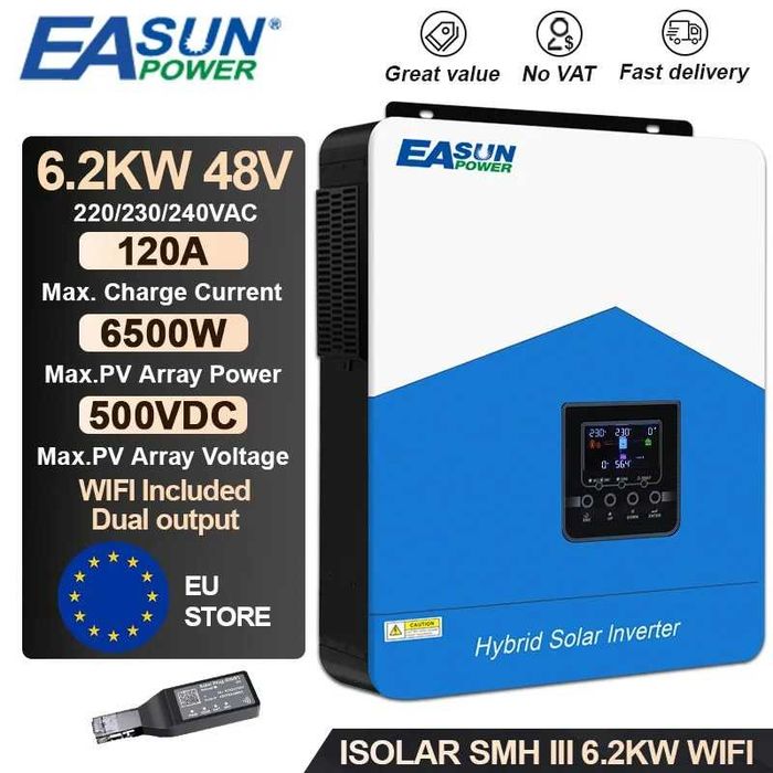 Invertor solar hibrid EaSUN 6.2Kw.48V +modul WiFi NOU