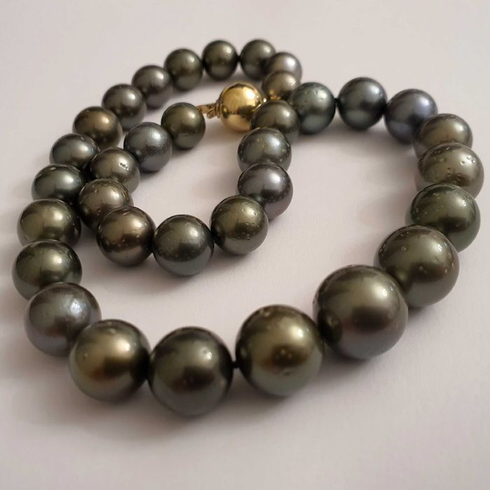 Colier Perle Tahitiene Mari Rotunde 14Mm Si Aur 14K