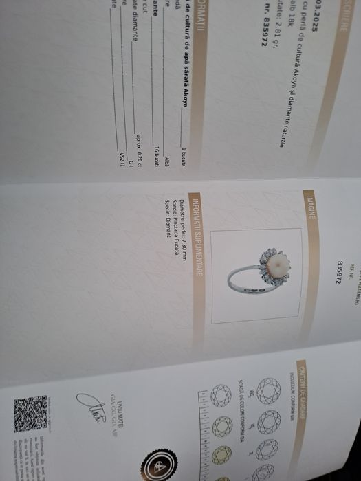 Inel aur 18 k cu diamante naturale și perla Akoya