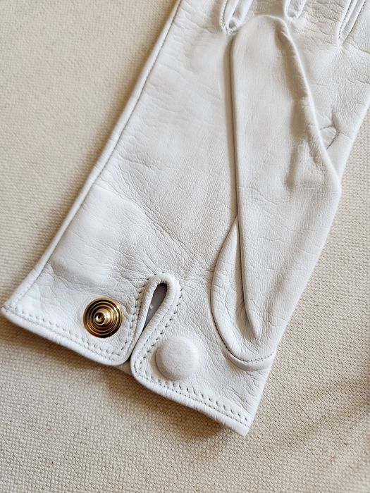 DSQUARED2 бели кожени ръкавици XS/S/7 елегантни златисто лого напа кож