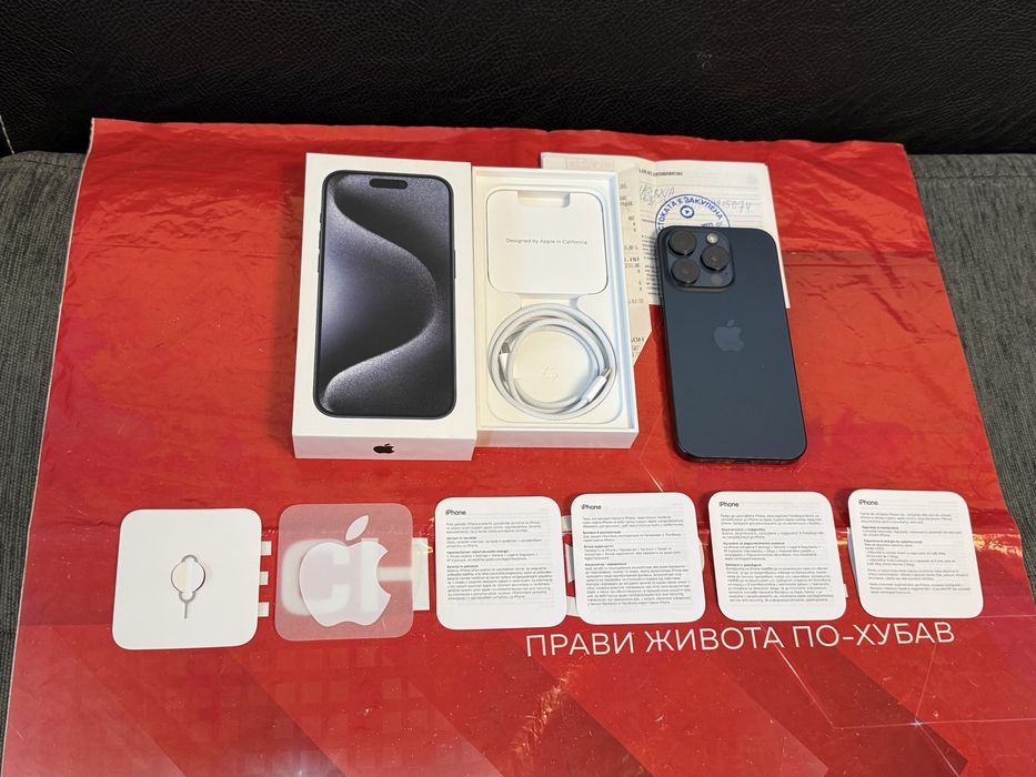 КАТО НОВ 512GB iPhone 15 Pro Technopolis Гаранция 2025 Blue