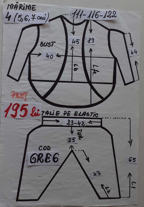 Costum greiere pentru copii marimile 3 si 4 (5-6-7 ani)