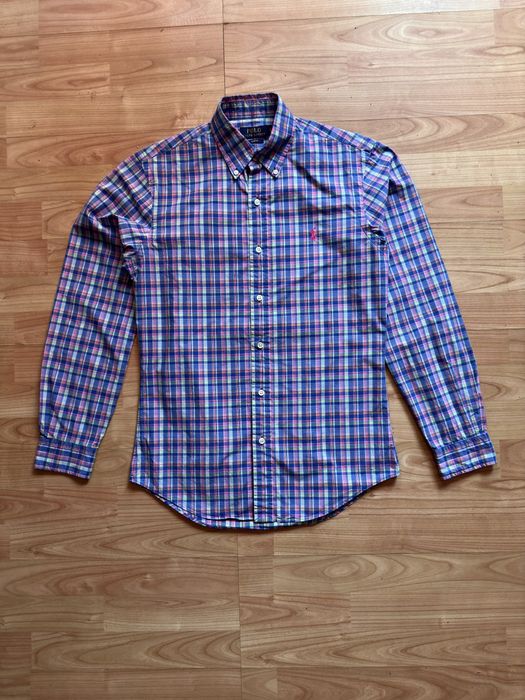 T-Shirt cămașă mânecă lungă carouri Ralph Lauren slim fit bumbac