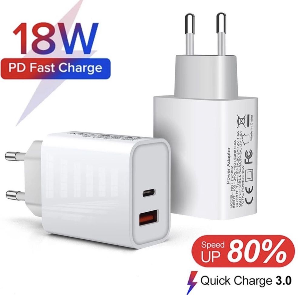 Incarcator Fast Charger 18W 2 Output + Cablu Usb Compatibil Iphone