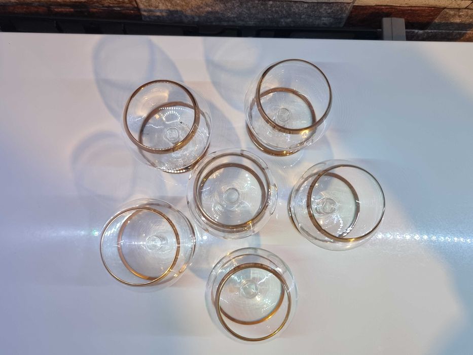 Set 6 pahare vechi de cristal, coniac, pictate manual