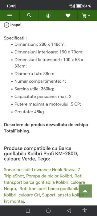 Barca gonflabila kolibri 280 are 5 intrări pe apa ,predare personala
