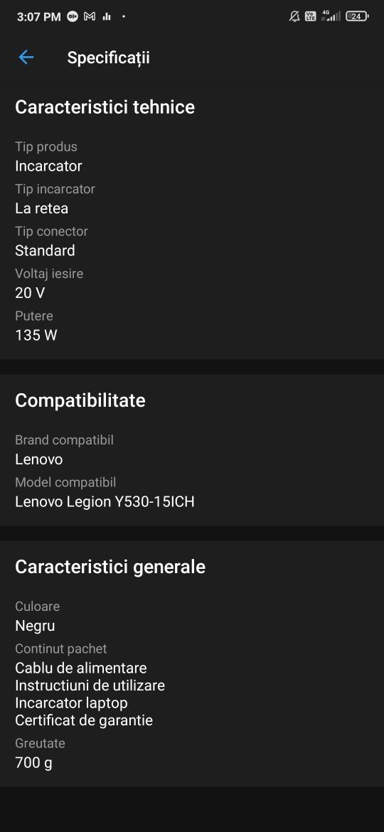 Vand incarcator laptop Lenovo Legion