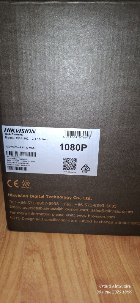 Vând camera web Hikvision