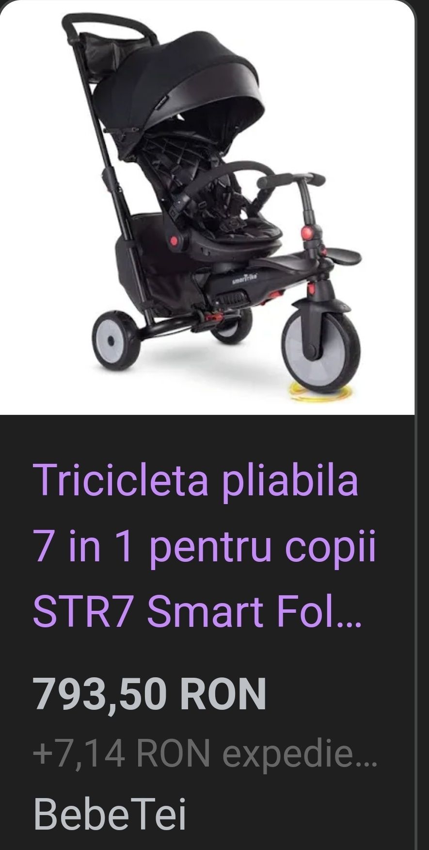 Tricicleta pliabila 7 in 1 pentru copii STR7 Smart Fold Urban, Neagru,