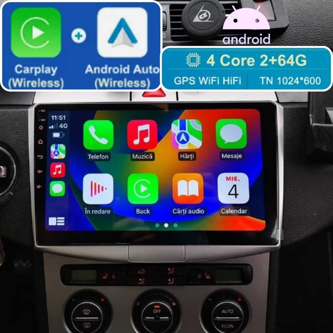 Navigatie Auto 2 GB Android 13 Volkswagen Passat B6 B7 CC Carplay WIFI