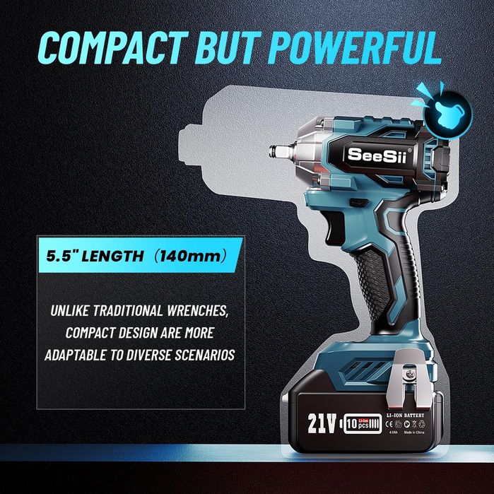 Cheie cu impact electric, 1000N.m, design compact, set cu 2 acumulator