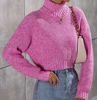 Розов къс плетен пуловер носен 2-3 пъти