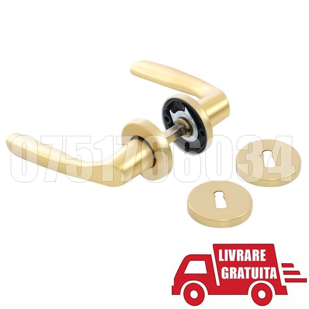 Maner Clanta Usa Interior + Rozete Aluminiu Auriu LIVRARE GRATUITA