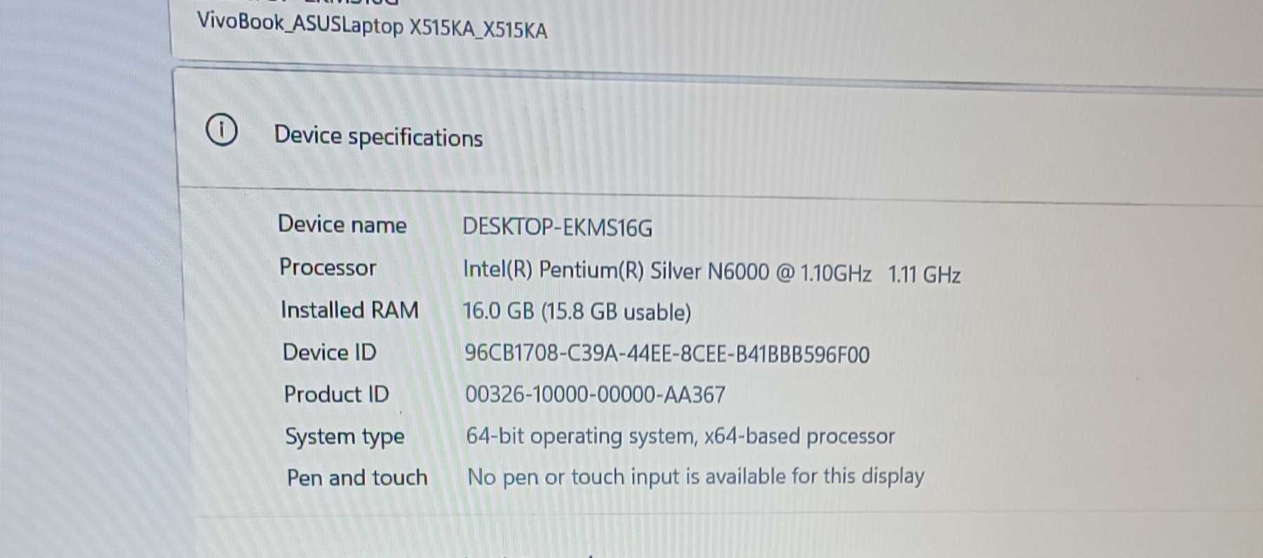Лаптоп ASUS X515KA – 16 GB RAM, 250 GB SSD