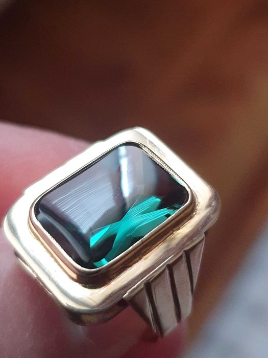 Ghiul vintage unicat antic unisex aur 14k cu turmalina naturala 8ct