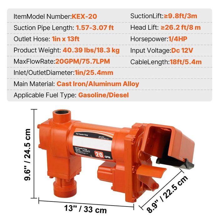 НЕМСКА Електрическа помпа за гориво 75 л/мин + ЛЕД ФЕНЕР
