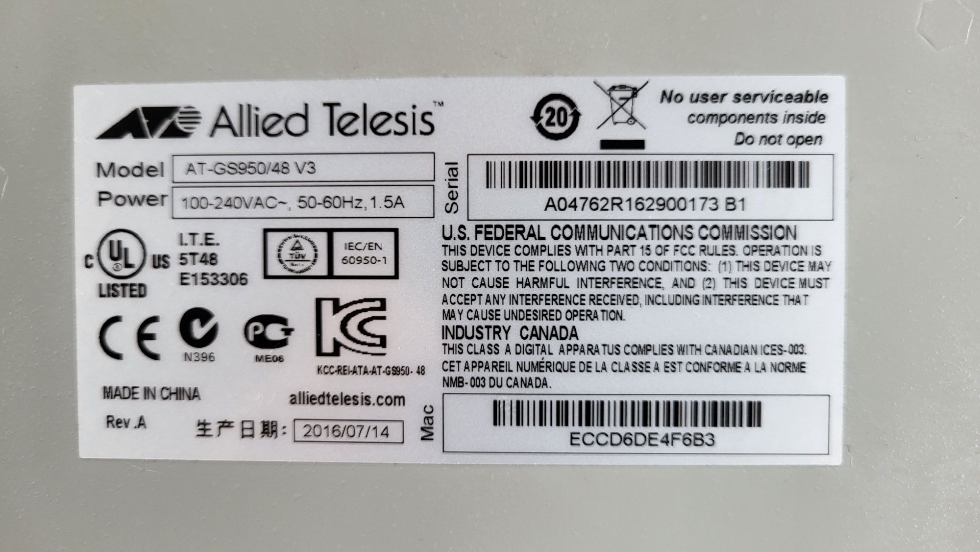 Switch Gigabit Allied Telesis Layer 2 cu 48 porturi