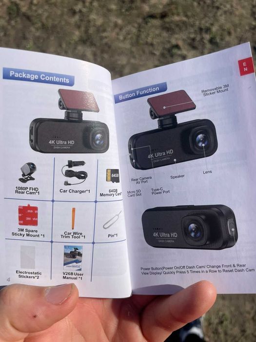 4K Предна и Задна Камера за Кола , Ultra HD Видео регистратор