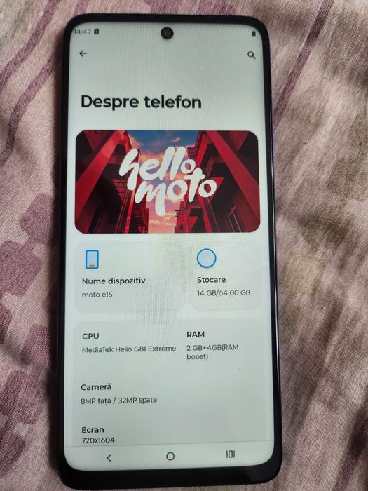 Motorola e15 nou 4/64gb android 14 dual sim liber de rețea  perfect ok