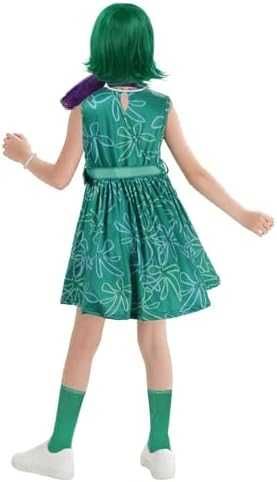 Нов Детски карнавален костюм Disgust Inside Out рокля с перука 9 части