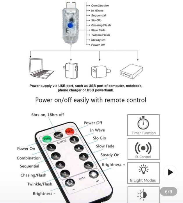 Коледна украса,Светодиодни гирлянди с 8 режима