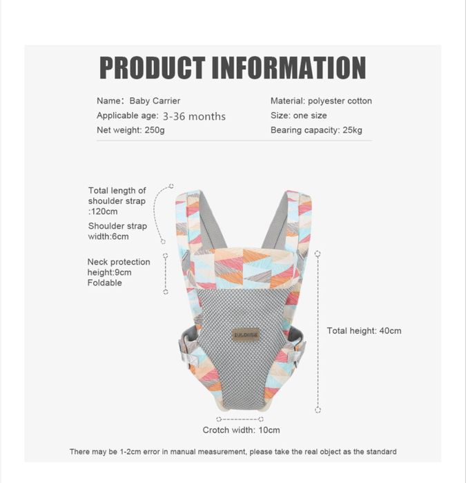 Marsupiu Ergonomic BABYPARK, 4 in 1 pozitii de purtare, 100% bumbac