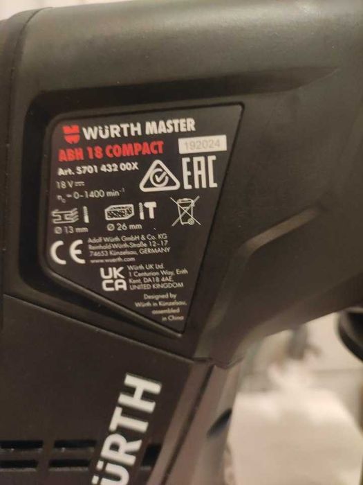 Würth Rotopercutor SDS Plus cu 2 acumulatori 5 Ah,încărcător rapid.