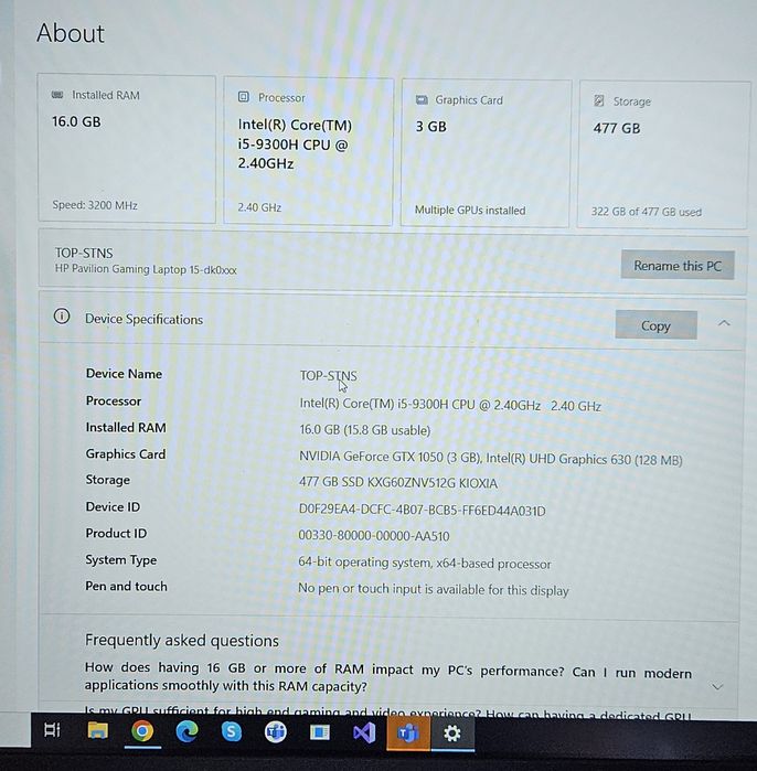 Laptop Gaming HP Pavilion 15
Model: 15-dk0039nq