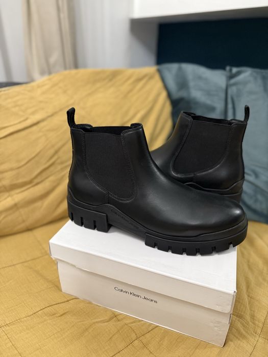 Calvin Klein Jeans cizme Chelsea din piele neagra marimea 43 noi origi