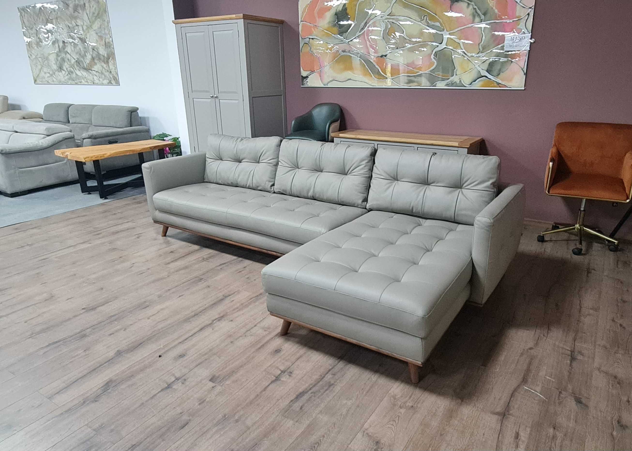 ПРОМОЦИЯ! Сив кожен ъглов диван Dwell Albi