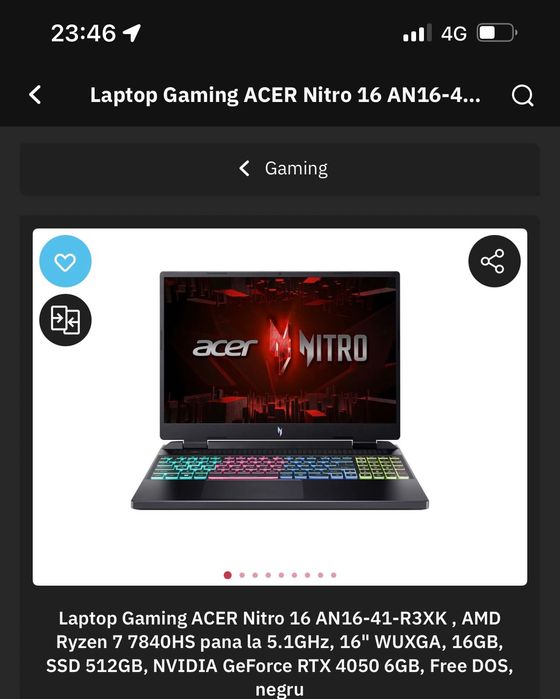 Vand acer nitro 16