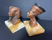 Set două statuete vintage egiptene din bronz și marmură