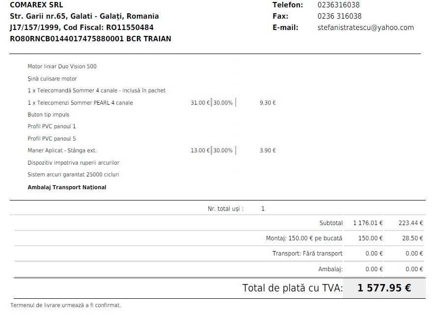 Usa garaj electrica MCA.  CA NOUA