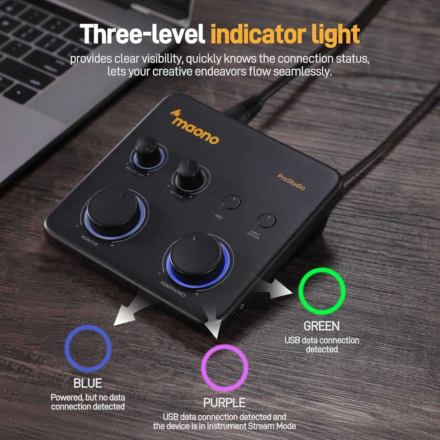 MAONO USB аудио интерфейс за компютър с XLR вход 24-bit/192kHz