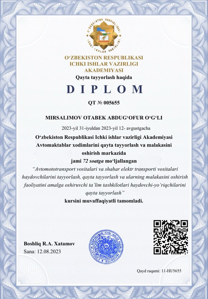 Инструктор по вождению Имтихонга таёрлаймиз Тошкент шахар