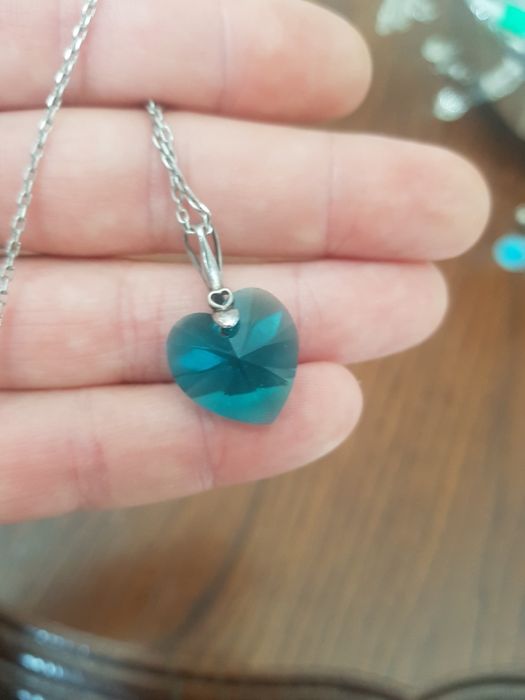 Lant de argint 925 Italy,pandantiv piatra turcoaz inima,deosebit,super