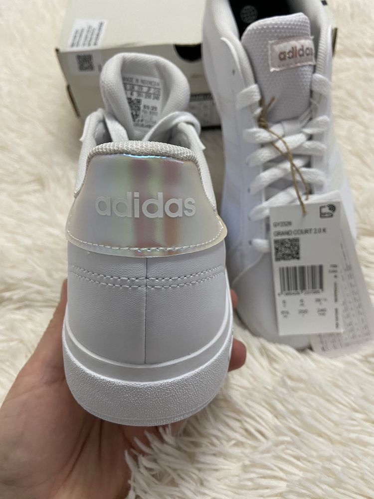 Adidas cu detalii holografice Grand Court 2.0, Alb, Roz, 39  1/3