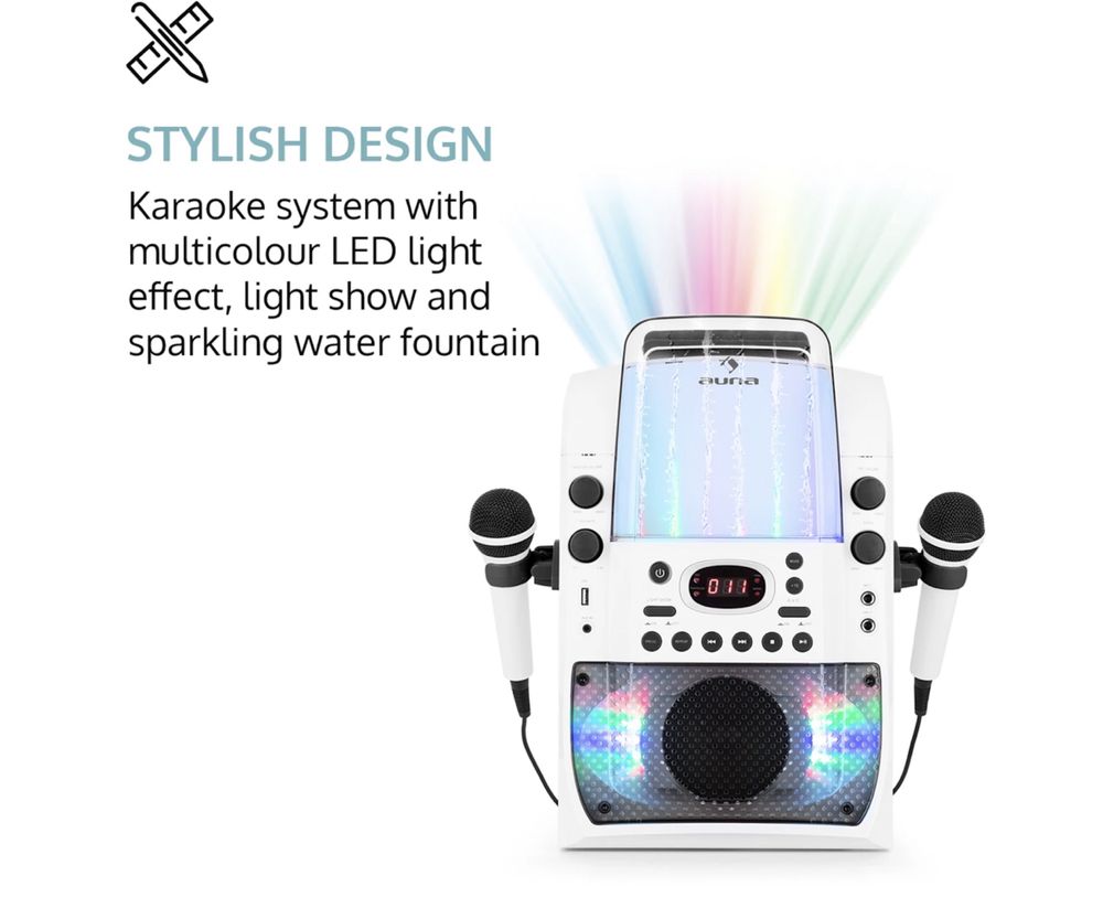 Караоке,Bluetooth, Wireless USB CD Светлинно и водно шоу Два микрофона