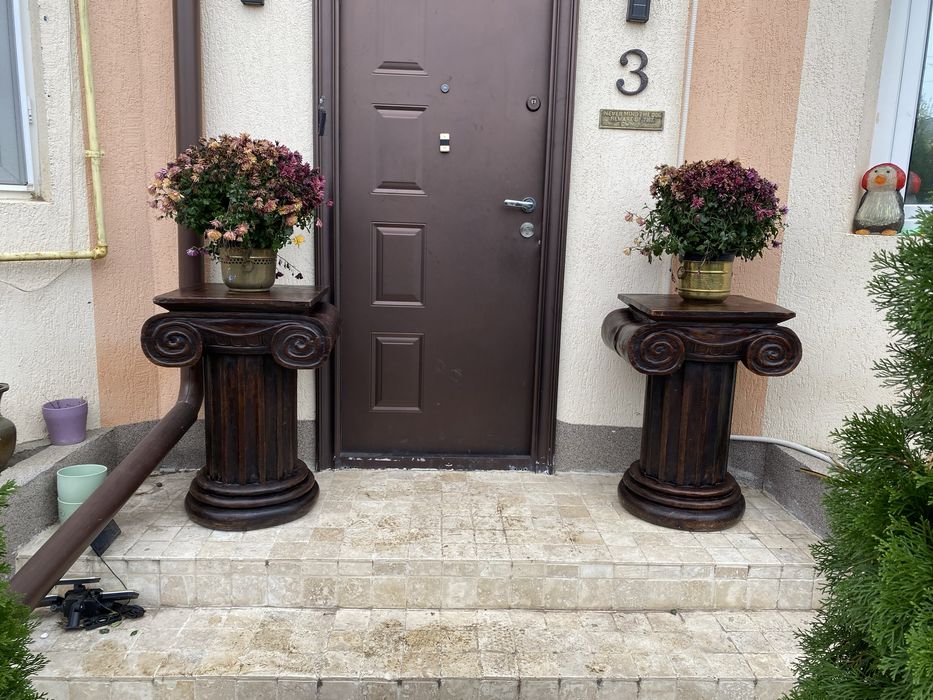 Coloane Lemn Masiv Vintage Piedestal Suport Flori