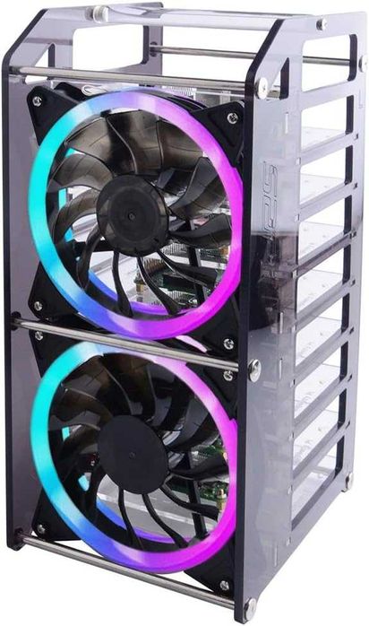 Carcasă GeeekPi Cluster Raspberry Pi Rack stivuibil 8 straturi LED RGB
