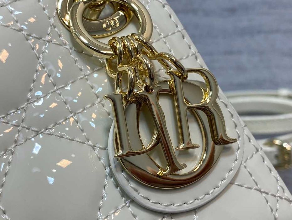 Geanta Christian Dior Lady Micro, White Patent, 12x10x5cm, Premium