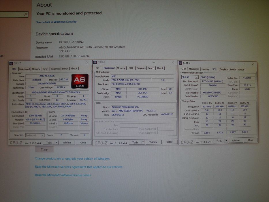 Placa de baza MSI FM2-A75MA-E35 Procesor AMD A6 6400k 8GB DDR3